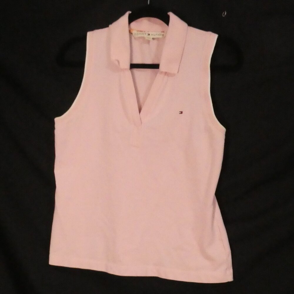 Y2K TOMMY HILFIGER Slim Fit Sleeveless Polo Shirt - Light Pink - Size Large